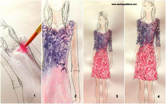 Drawing dress with some colored pencils. Close up Stock Photo - Alamy